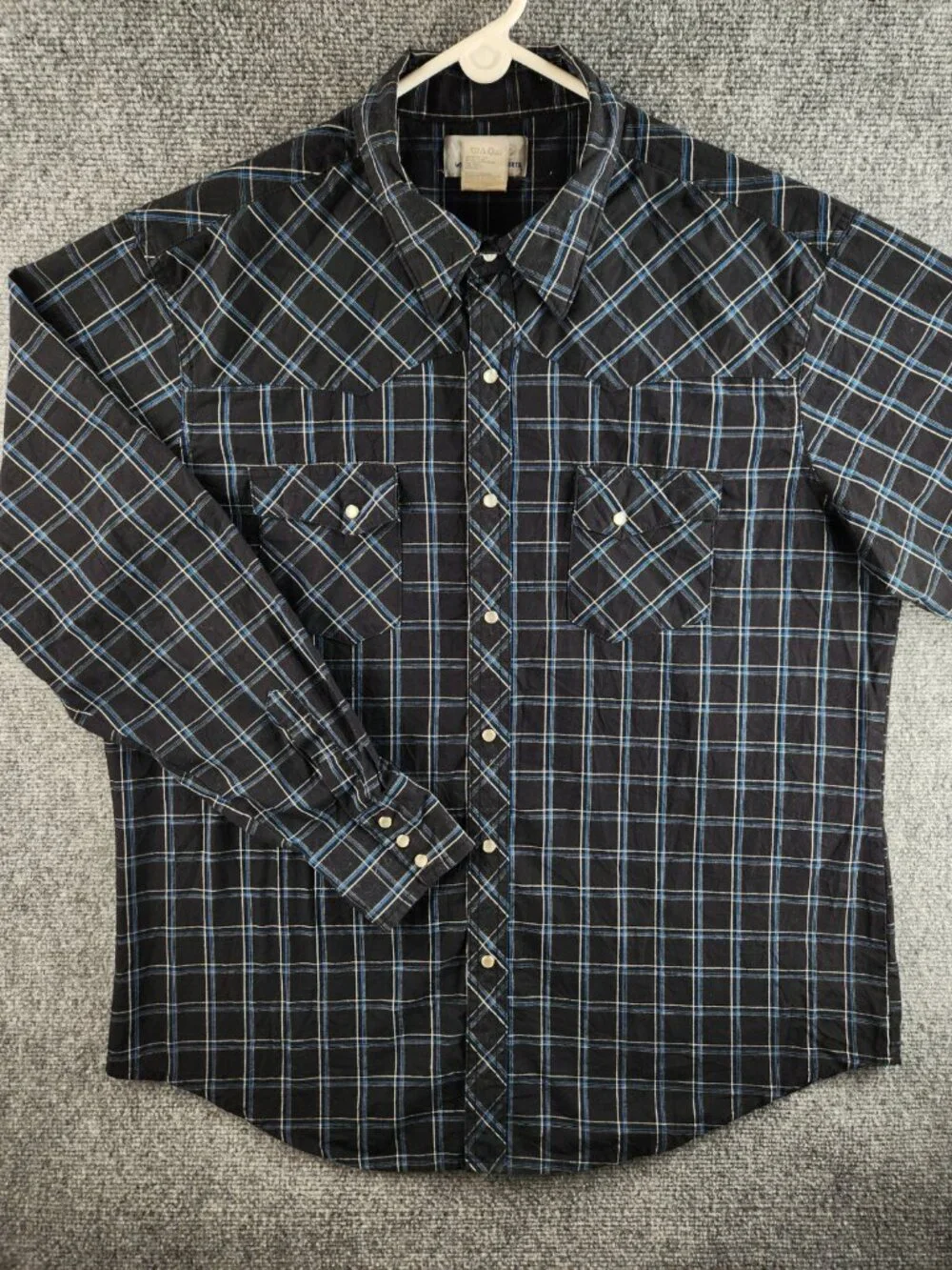 Wrangler Men Long Sleeve Pearl Snap Up Shirt Woven Western Black Plaid XL Adult